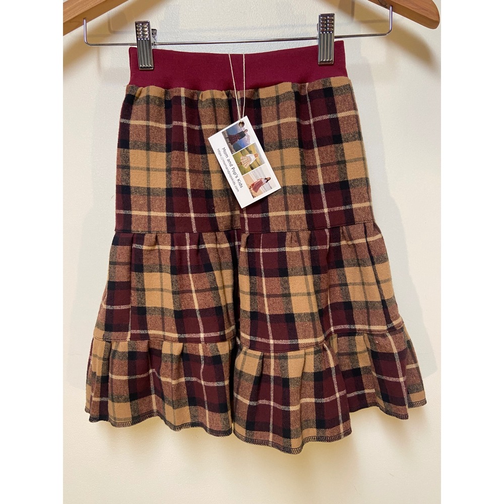 Girls Flannel Mom and Pop's Kids Plaid Skirt Sz 4 Burgundy Tiered Midi Cotton
